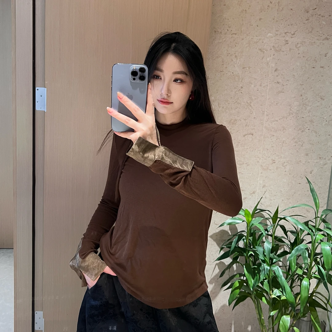 1店【未时梦】锦袖 新中式中国风早秋简约轻奢天丝羊毛修身内搭上衣