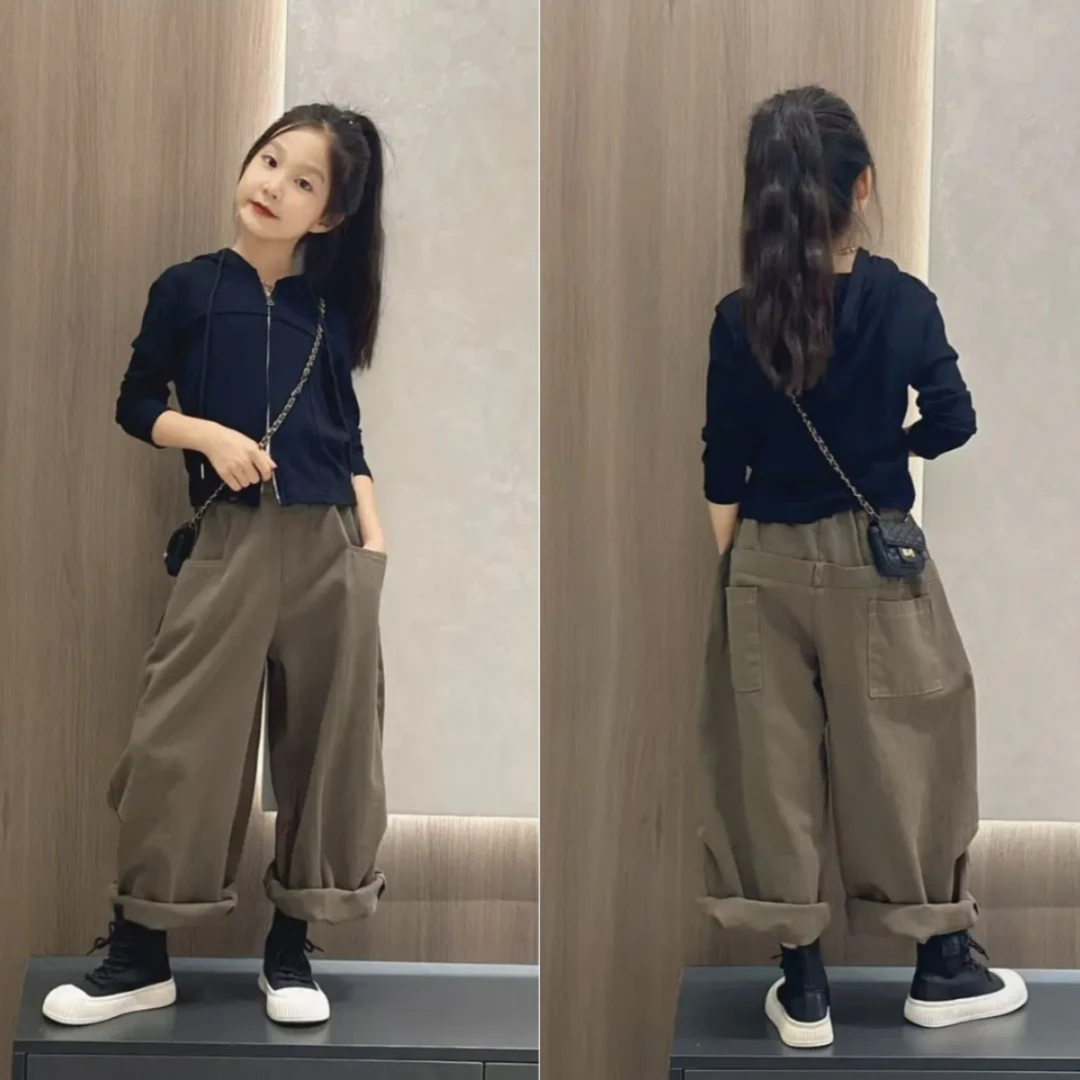 女童套装春秋2025新款大童洋气休闲连帽卫衣儿童上衣跟裤子两件套