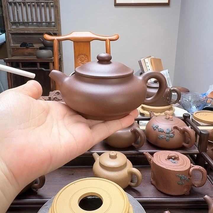 茶壶紫泥手工泥料半手工制作扁腹（150 C c）