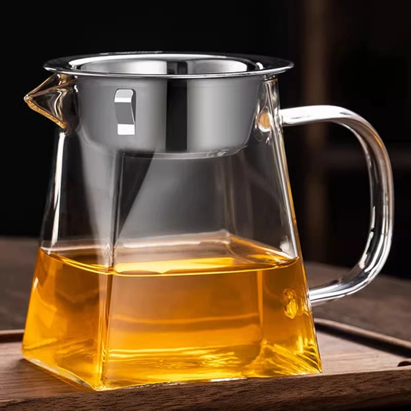 加厚玻璃公道杯茶漏一体茶具分茶器日式倒茶水杯带茶滤四方形公杯