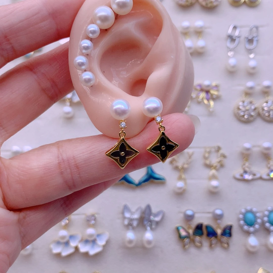 合金淡水珍珠耳饰