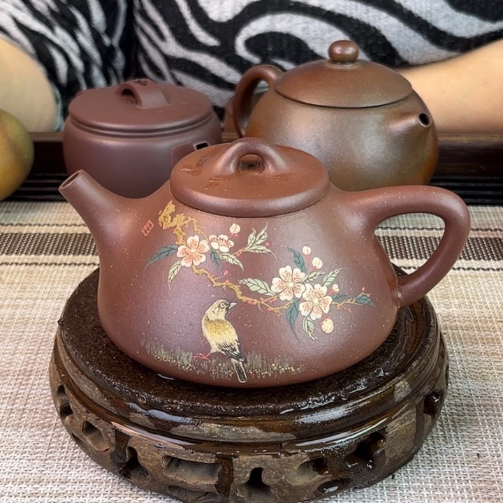 紫砂茶壶底槽清泥绘240cc