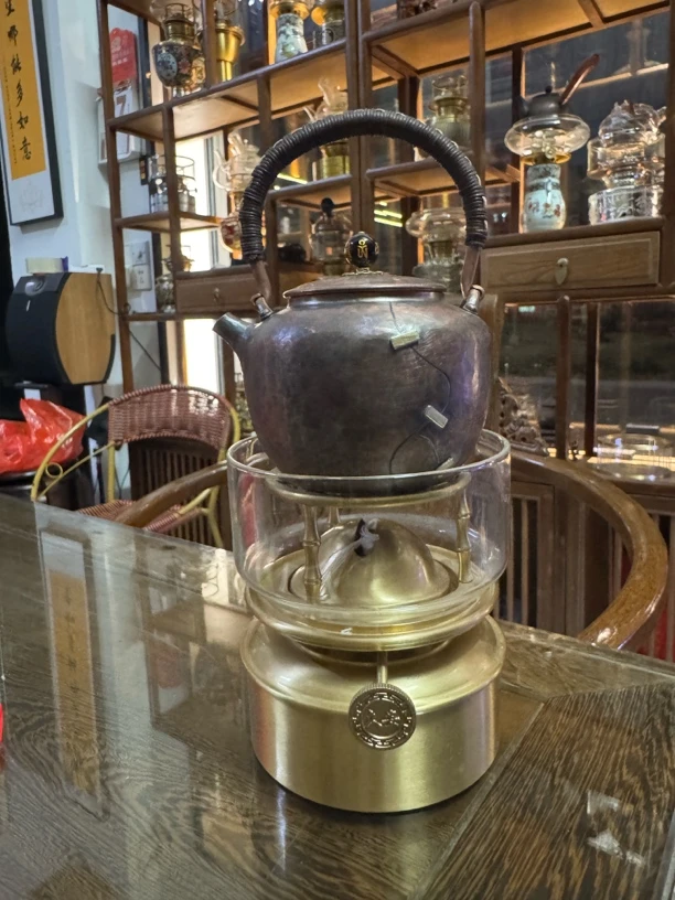 紫铜提壶加空气灯一套手工泡茶壶提梁壶家用茶具