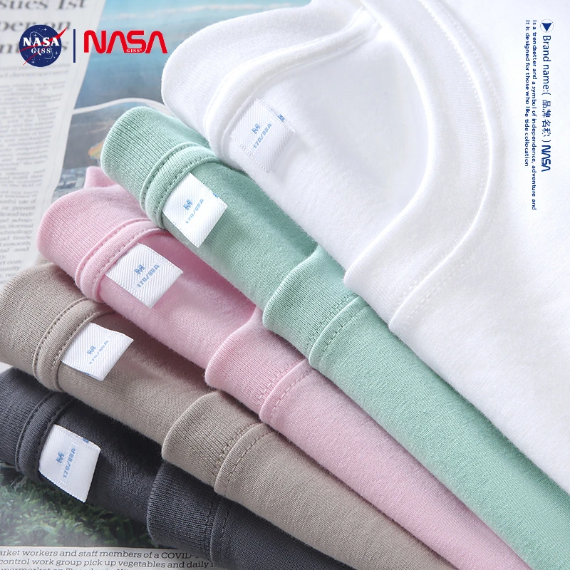 NASA联名100%纯棉短袖t恤男款夏季纯色光版夏装宽松半袖上衣服潮