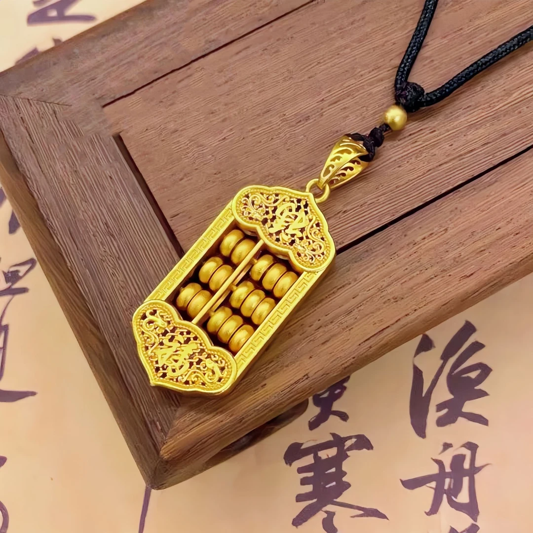 铜合金棉绳项链 爆款福字如意算盘铜合金黑绳链不掉色