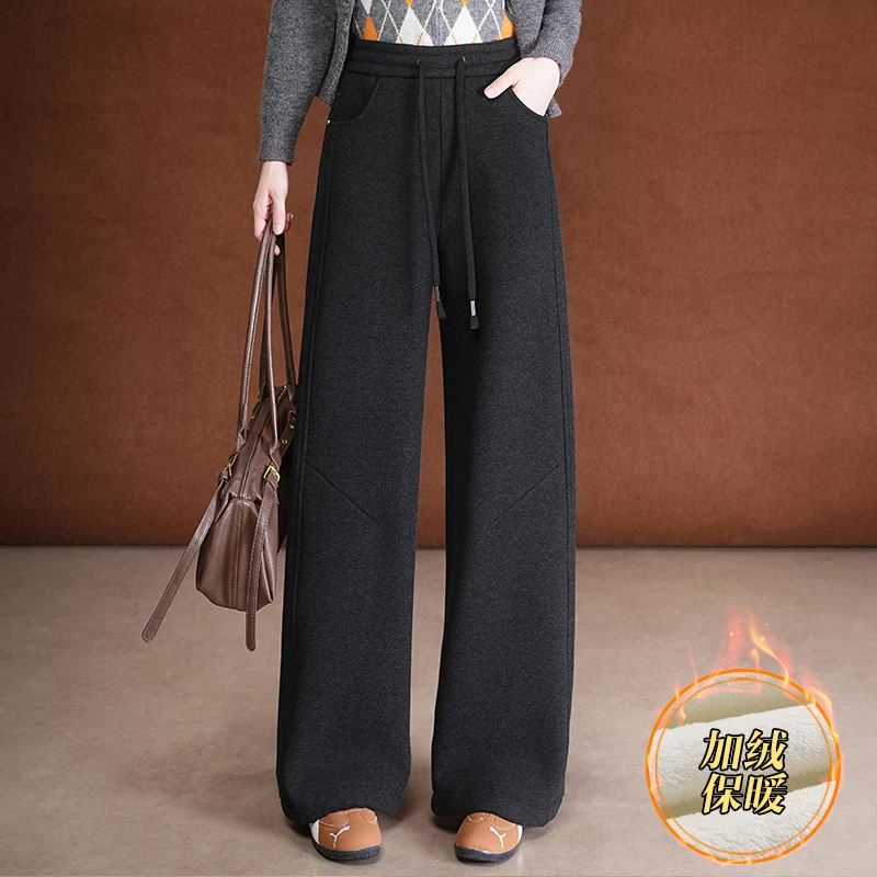 加绒裤子女2025新款今年流行爆款阔腿裤加厚休闲裤冬季直筒长裤