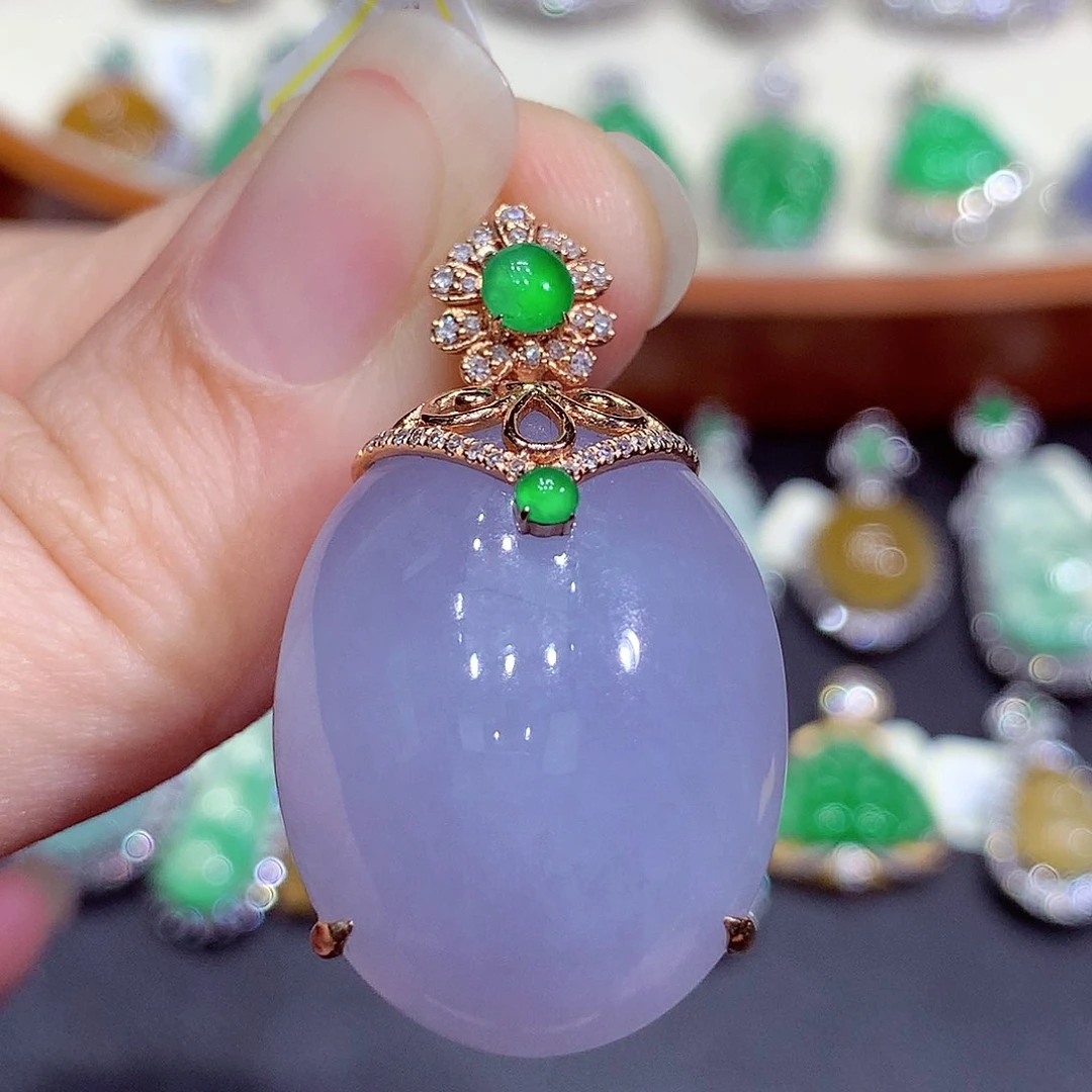 翡翠18K金镶嵌吊坠(不含链)