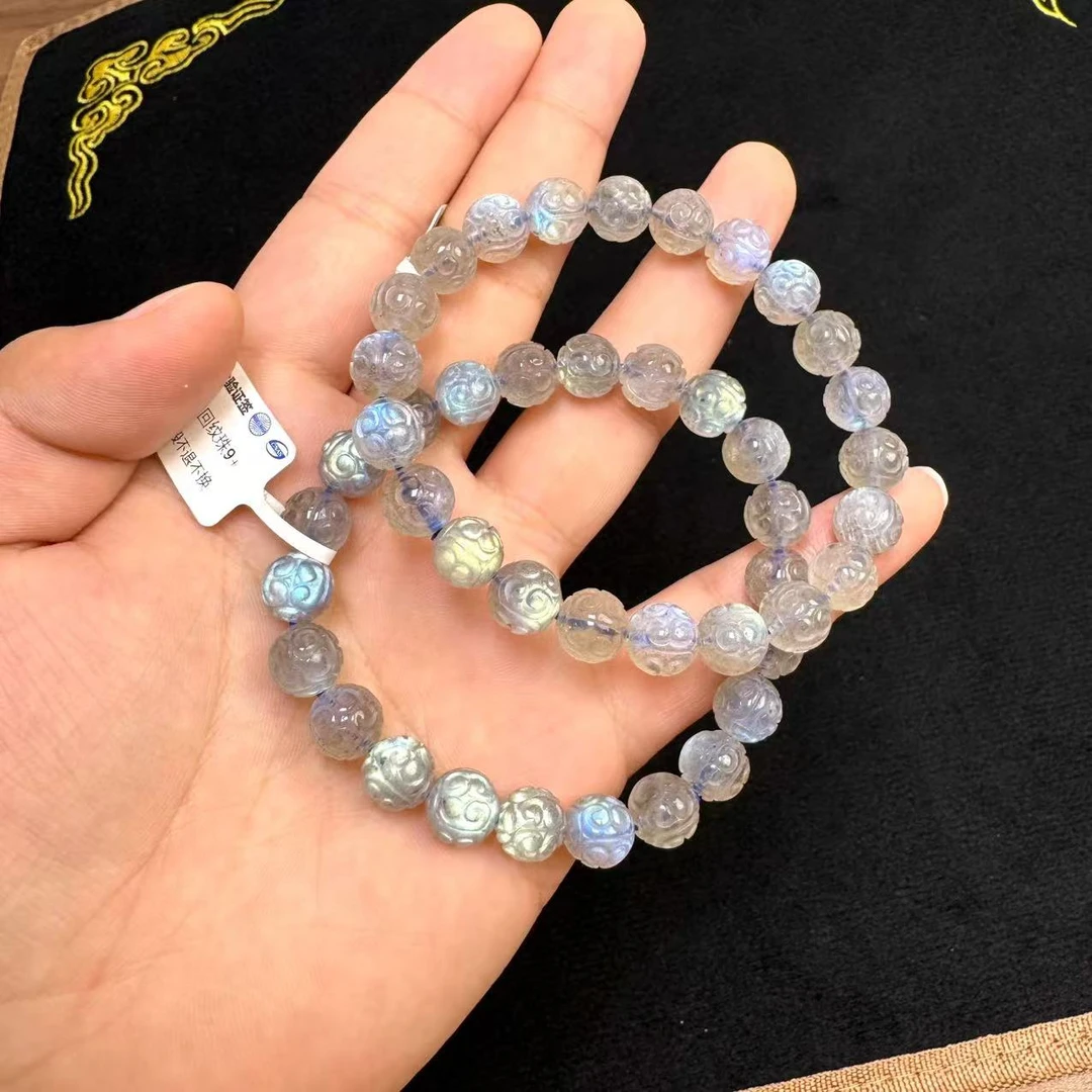 灰月光高闪回纹珠手串（多样性发一）   天然杂裂矿点，完美主义慎