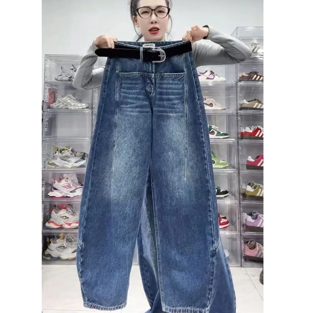 2025春秋冬大码胖MM直筒牛仔裤女显瘦梨形身材宽松弯刀阔腿长裤子