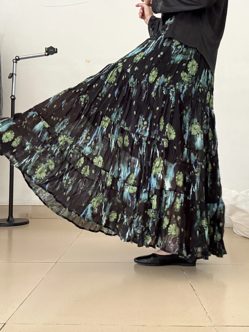 夏季新款碎花高腰显瘦大摆半身长裙时尚