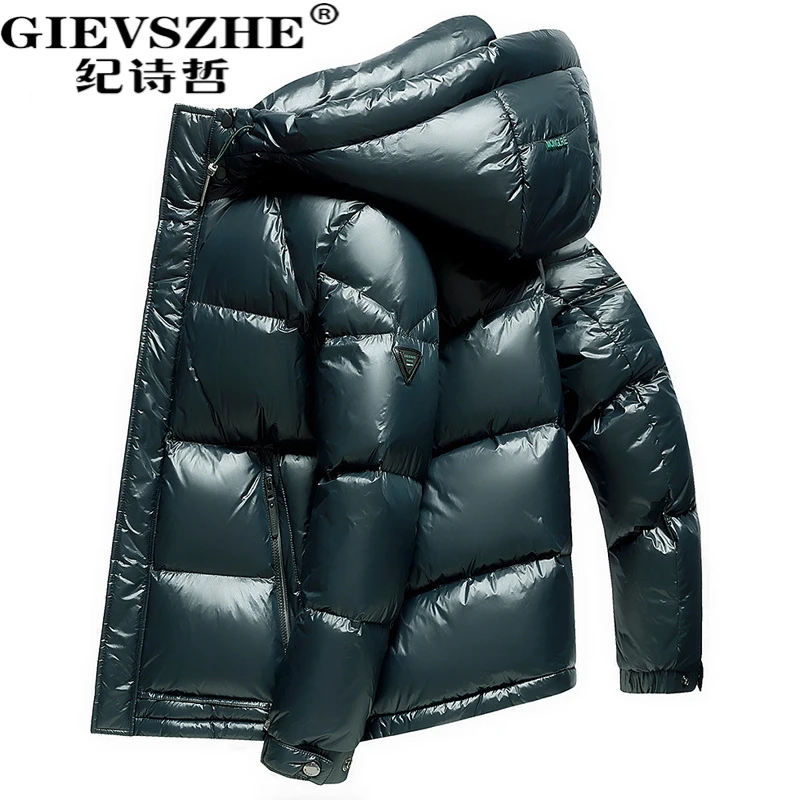 纪诗哲男士连帽可拆短款羽绒服冬季新款潮流亮面加厚保暖休闲外套