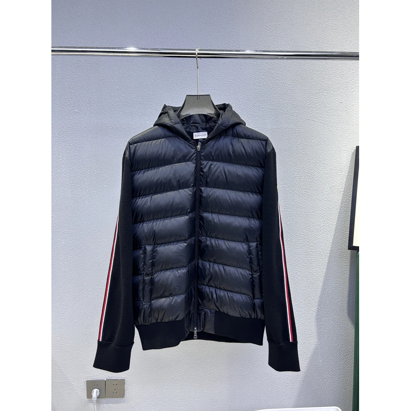 全新未使用Moncler盟可睐 厚款羊毛针织拼接连帽羽绒服 9B00022