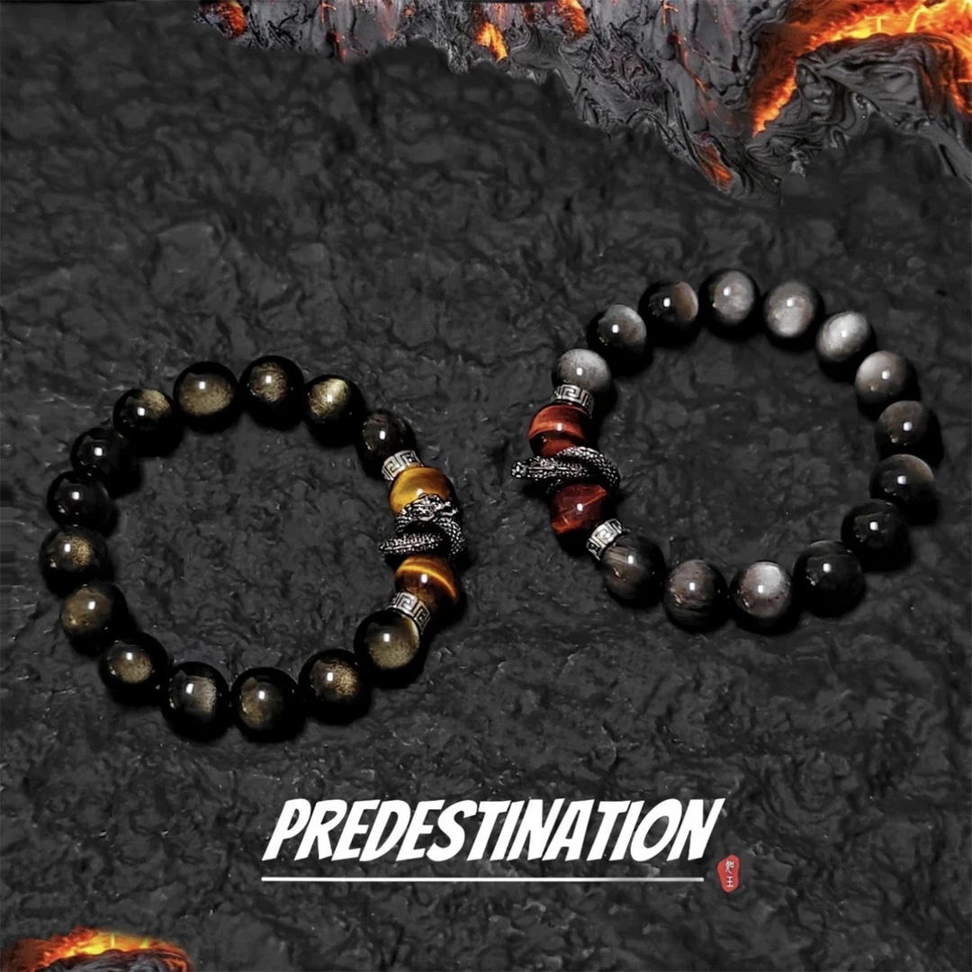 【送礼盒证书】正品黑曜石手链国潮金曜石手串男士手链黑曜石手串