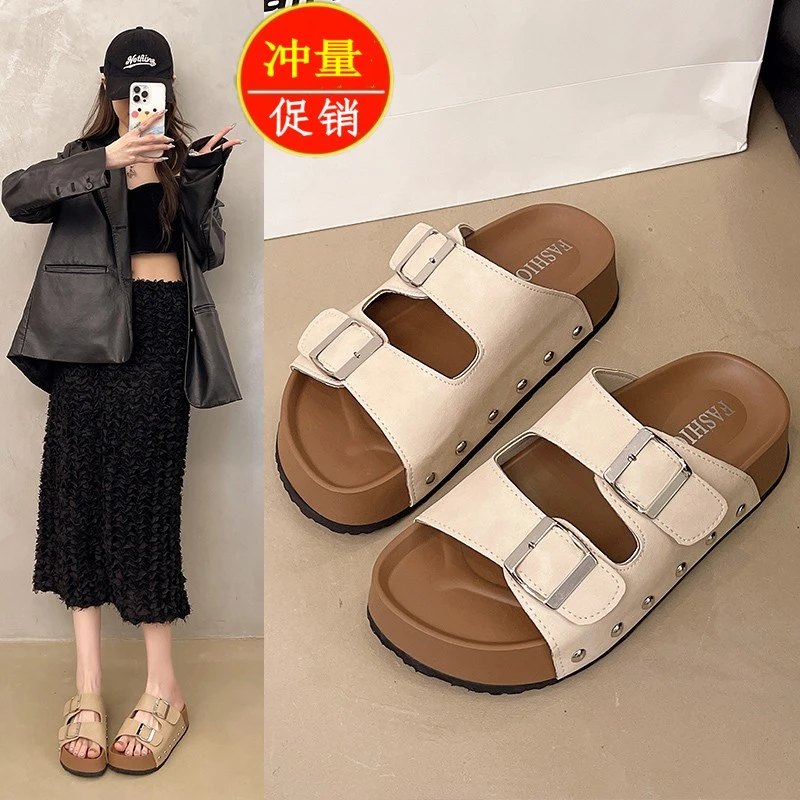 勃肯拖鞋女外穿2025夏季新款百搭增高厚底爆款一脚蹬休闲沙滩凉鞋