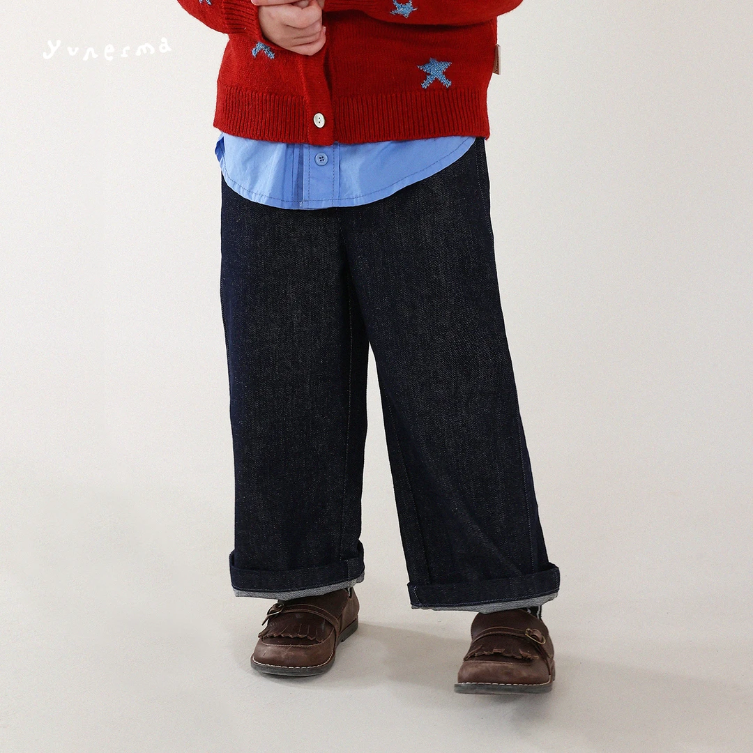 【假两件】女童百搭休闲牛仔直筒休闲裤
