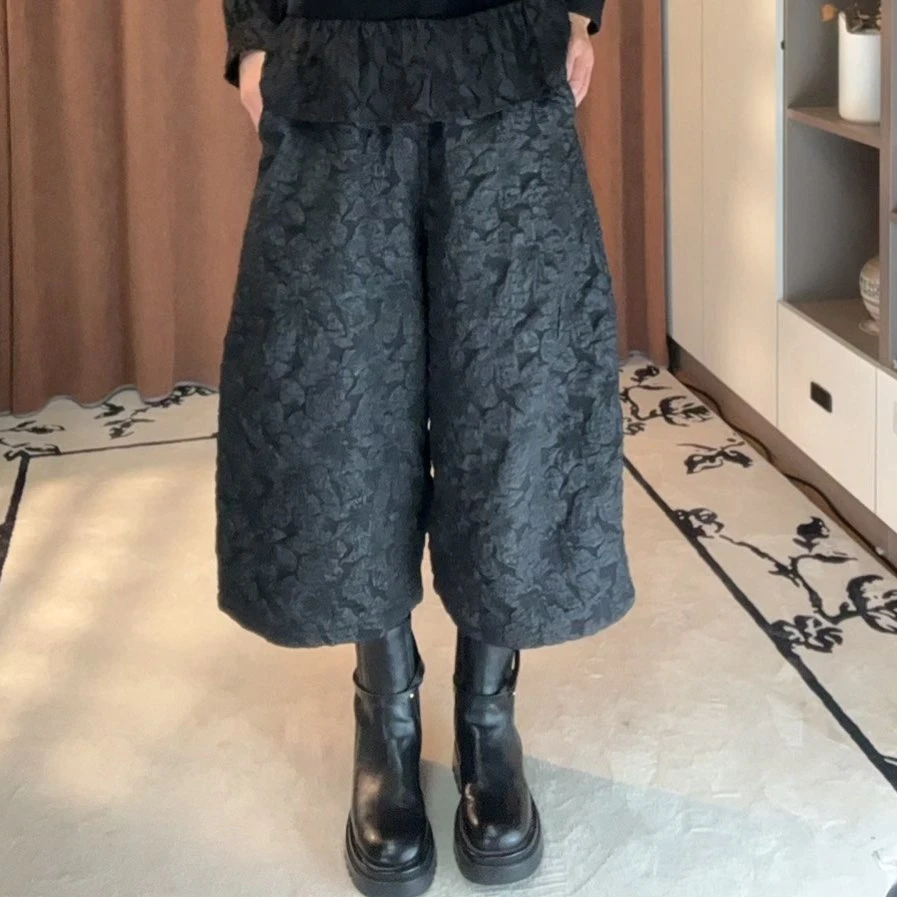 花苞裤长裤扎花秋季休闲裤宽松秋冬唐装复古宽松女裤提花国风中式