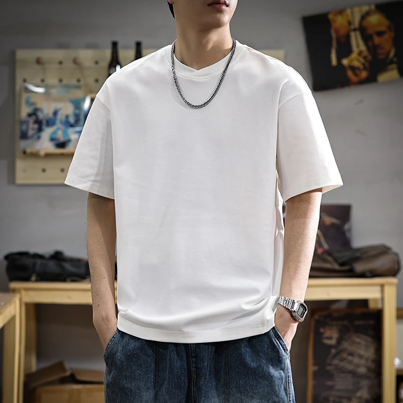 aoyu/遨宇美式重磅纯色短袖t恤男2025新款百搭休闲夏季薄款T恤男