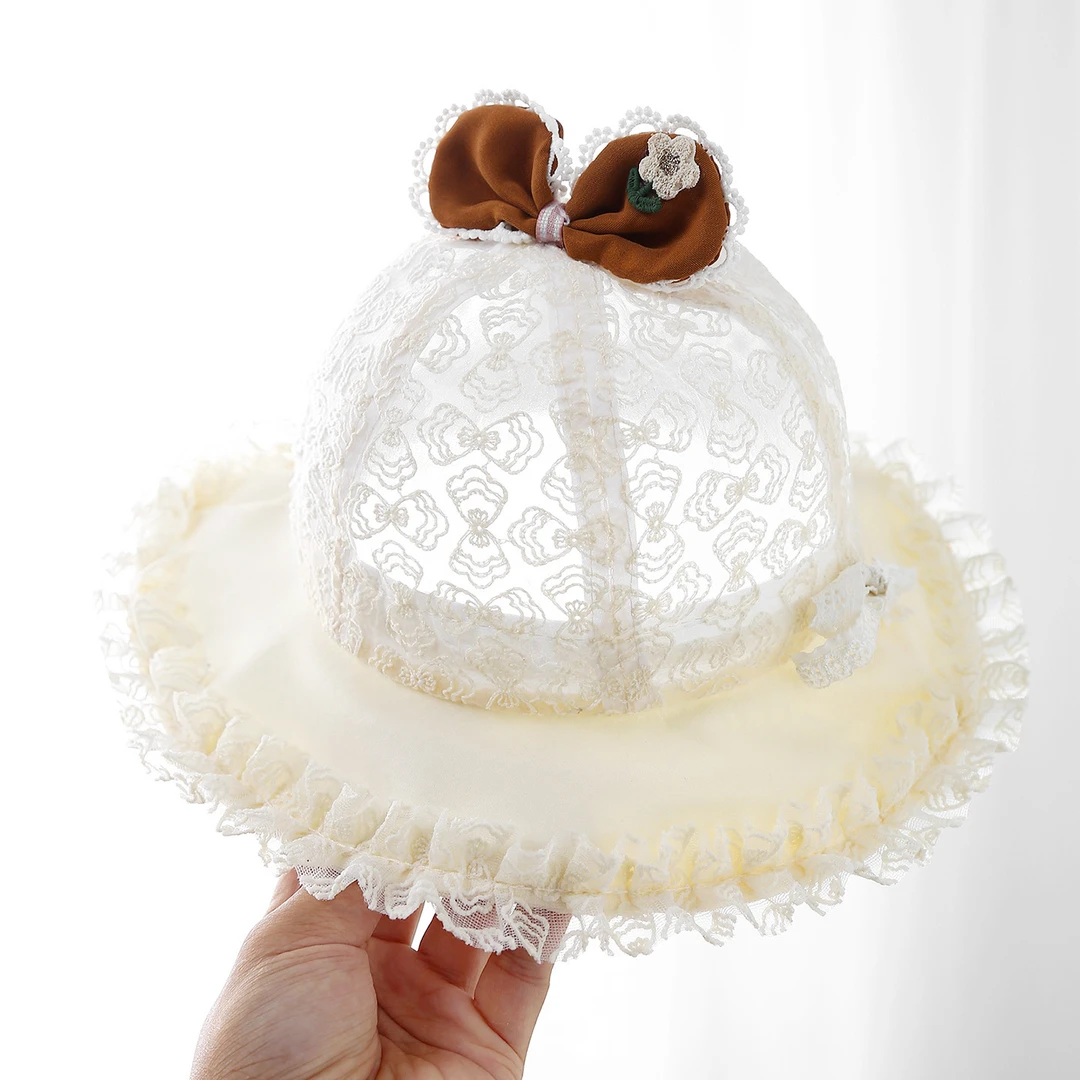 女宝夏季薄款帽子大帽檐透气网纱渔夫帽女宝宝公主蕾丝防晒遮阳帽