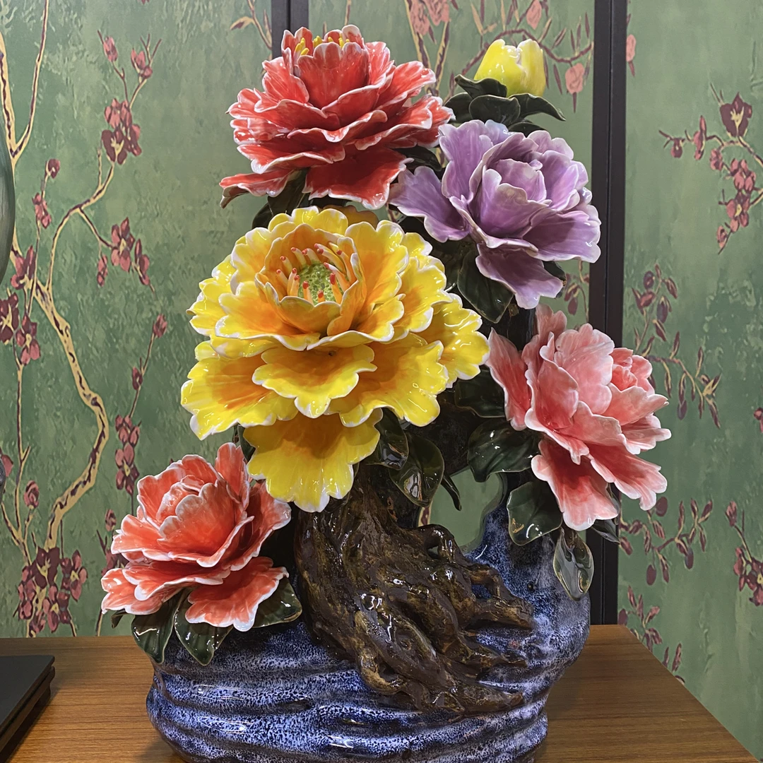 《花开富贵》石湾纯手工陶瓷家居摆件适合客厅/玄关/会所/长38高52