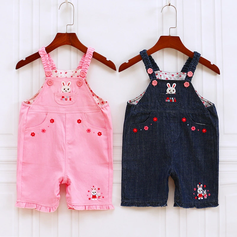 新款童装背带裤儿童日系夏季女童卡通小兔花朵背带裤短裤洋气薄款