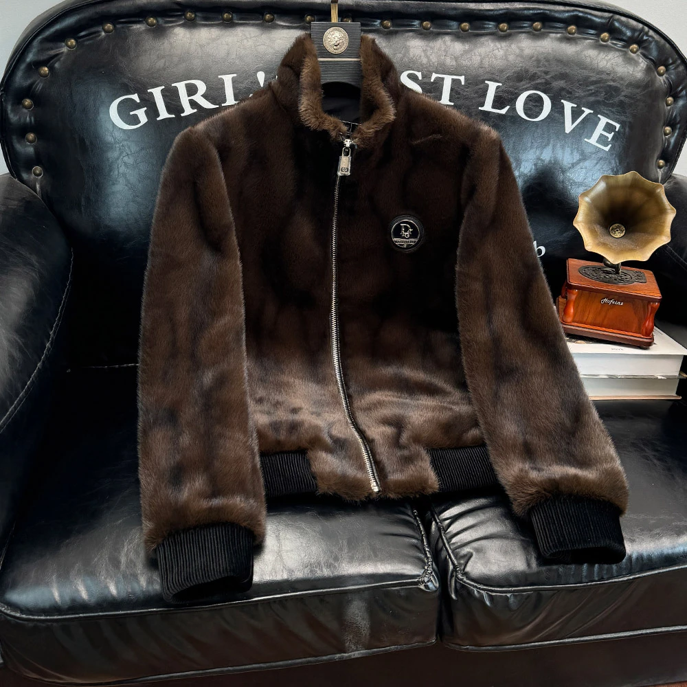 路约威格冬季仿貂绒皮草加厚皮毛一体轻奢立领外套男冬季新款夹克