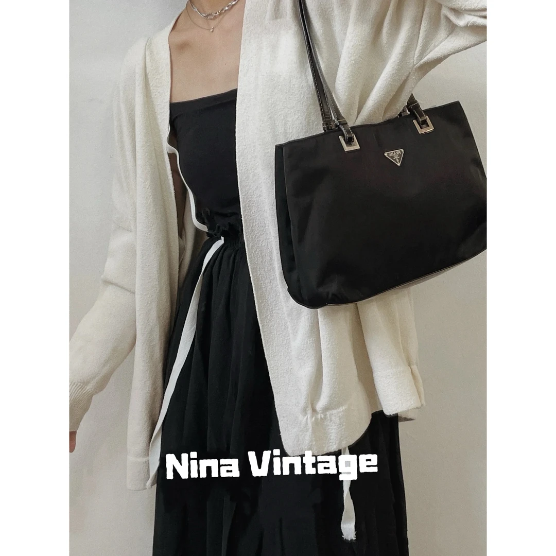 95新 Prada/普拉达 黑色降落伞拼皮外缝线托特单肩包