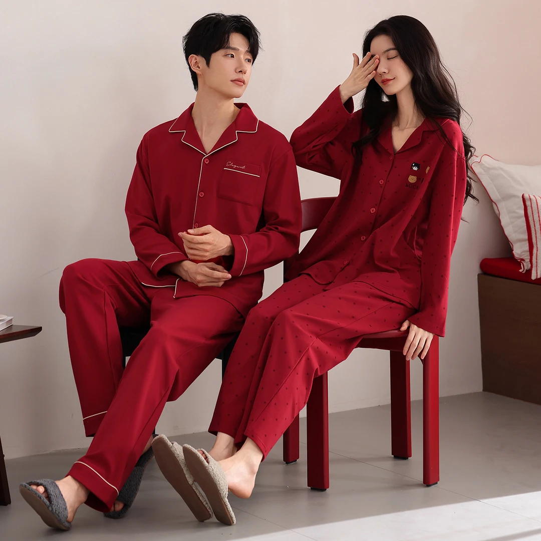 情侣睡衣女红色秋冬春秋款本命年大码结婚家居服薄款休闲套装7803