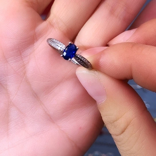 蓝宝石戒指银S925镶嵌