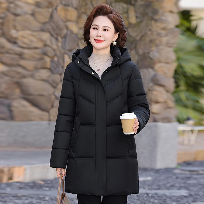冬季中老年60-70岁妈妈装小个子保暖厚款宽松连帽棉服棉衣女外套