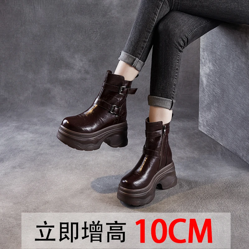10厘米真皮牛皮厚底马丁靴女2025秋冬款小个子内增高手工原创短靴