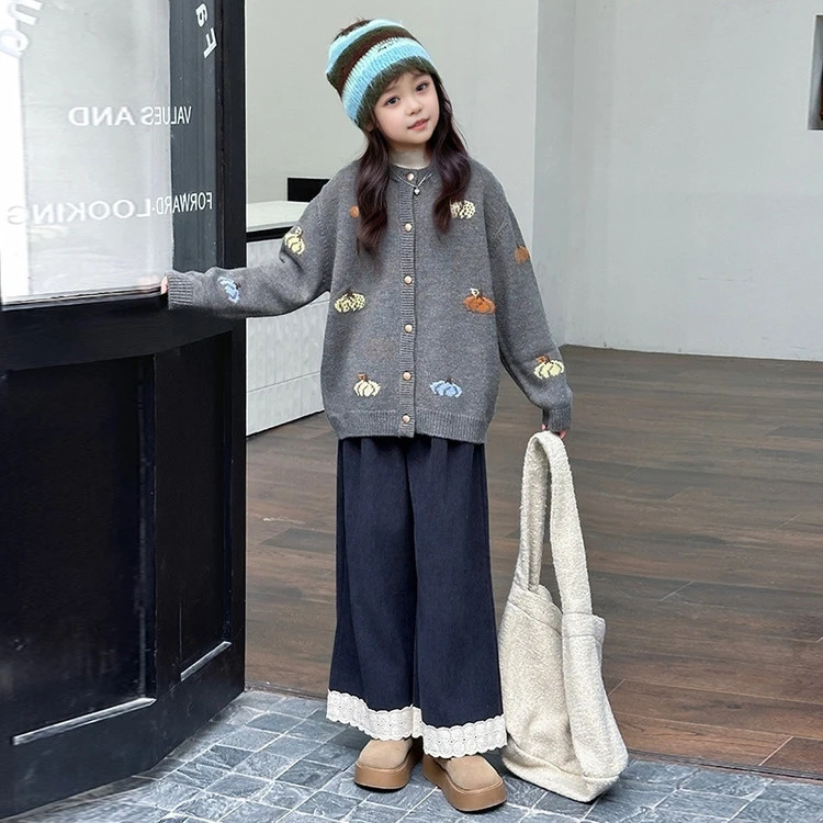 春季新款外穿宽松女童南瓜开衫毛衣