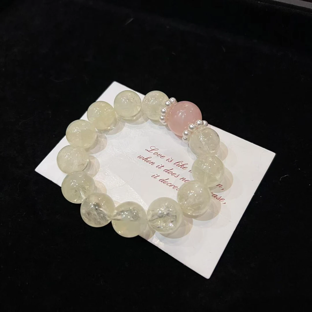 G20 15mm黄阿塞+顶珠西柚粉设计款手串 多样性发一