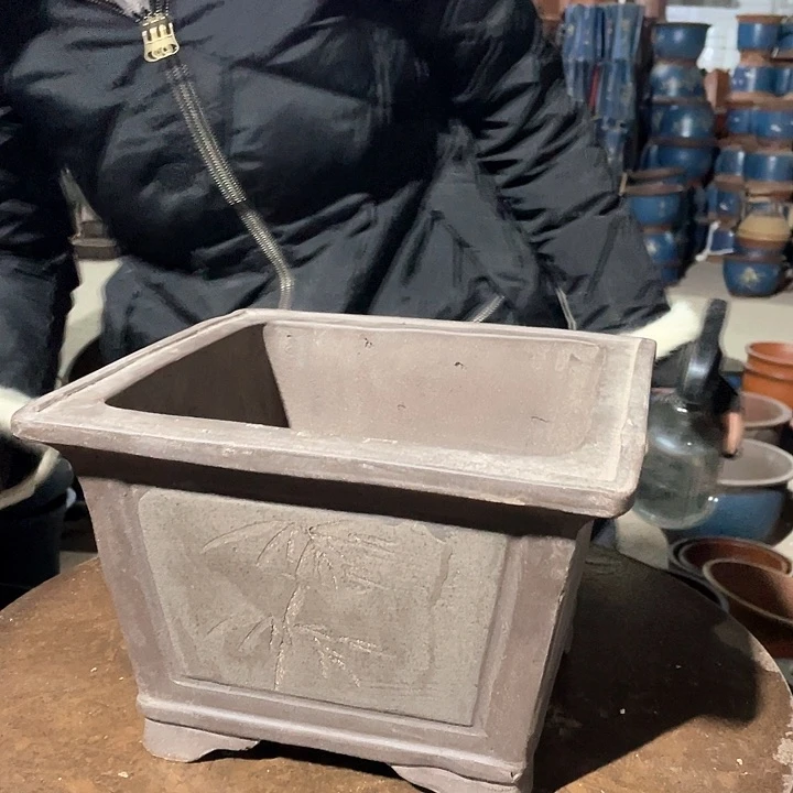 紫砂灰色四方25花盆花盆