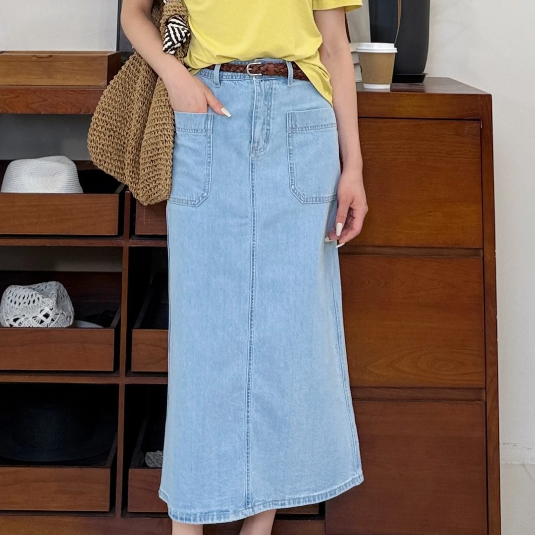 euri 小禾风土壤牛仔丨复古腔调高腰显瘦微弹牛仔半身裙-MY5953
