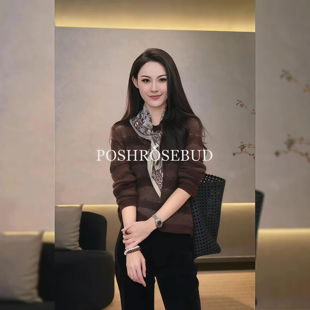 POSHROSEBUD【秋意】羊毛镂空薄款显瘦套头百搭针织衫-6062