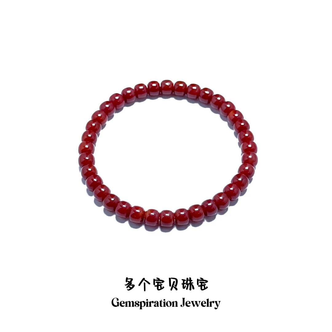 天然精品南红瓦西料玫锦色玫瑰红手串6mm*4.5mm 适合手围14-17cm