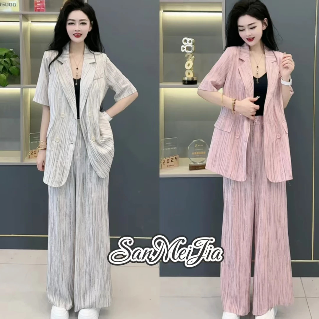 【亮点专属2】时尚西服套装女2025新款短袖西装休闲薄款两件套2241