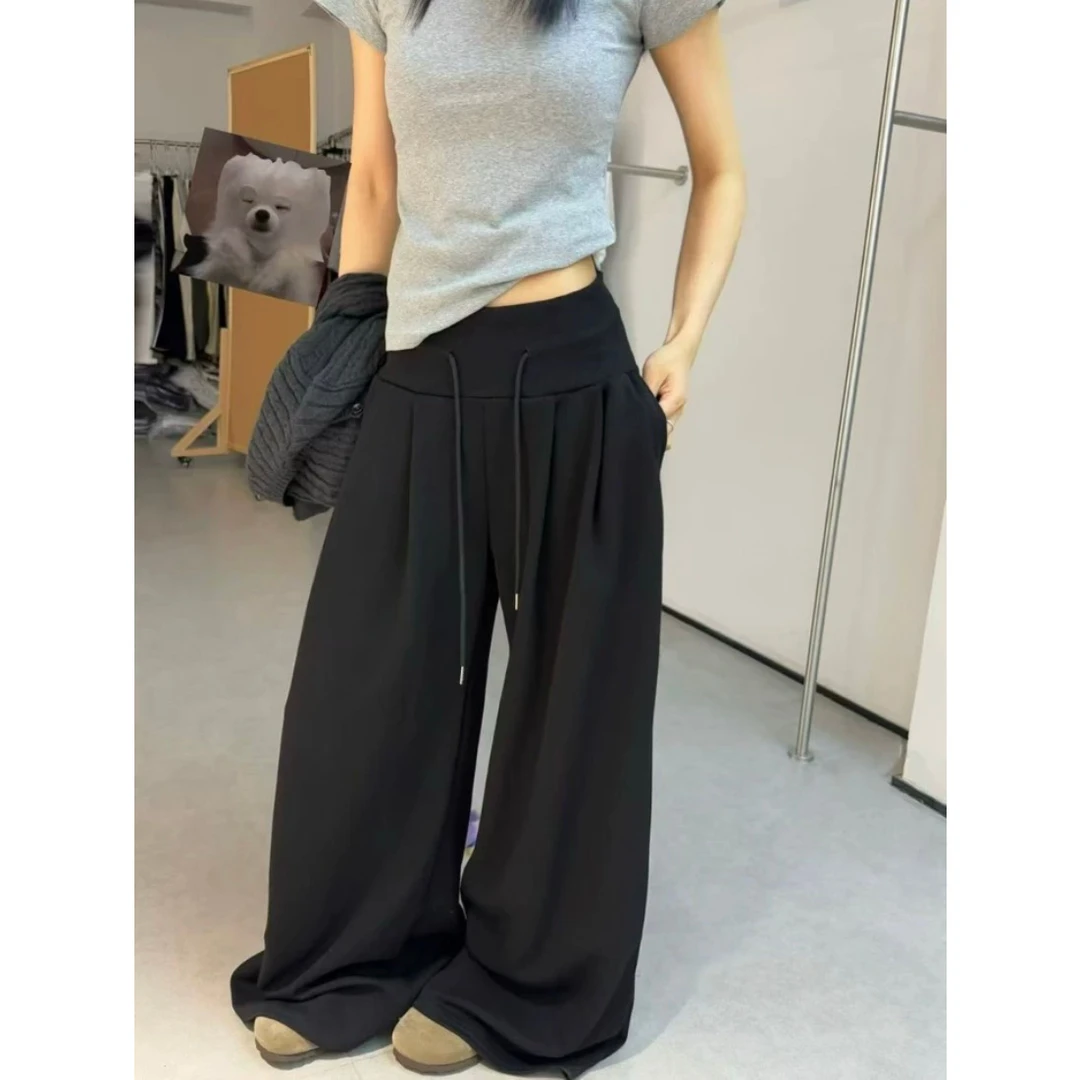 【小脏裤子】2025秋冬显瘦垂坠阔腿裤女宽松休闲黑色时尚裤松紧裤
