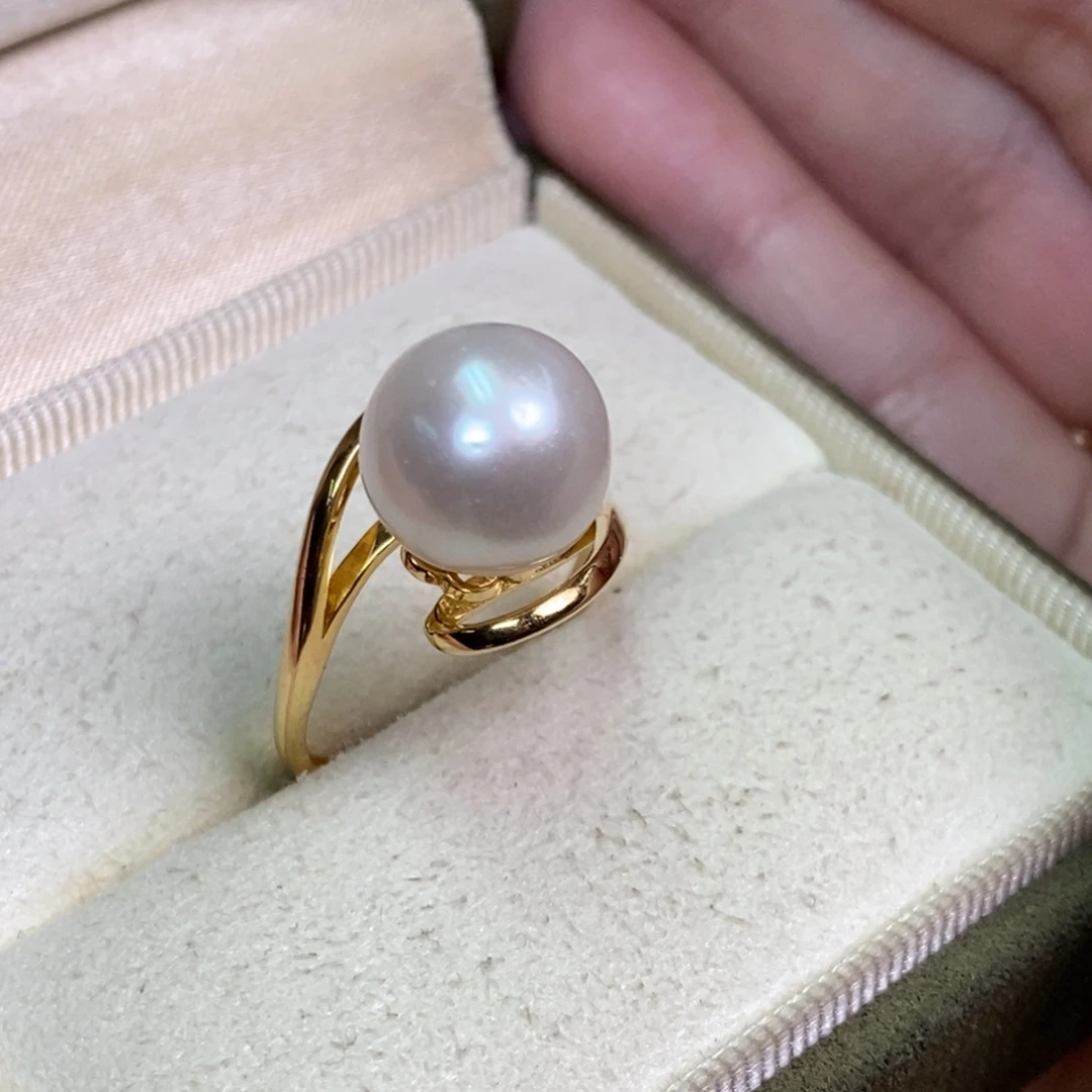 银S925镀金镶嵌戒指淡水珍珠