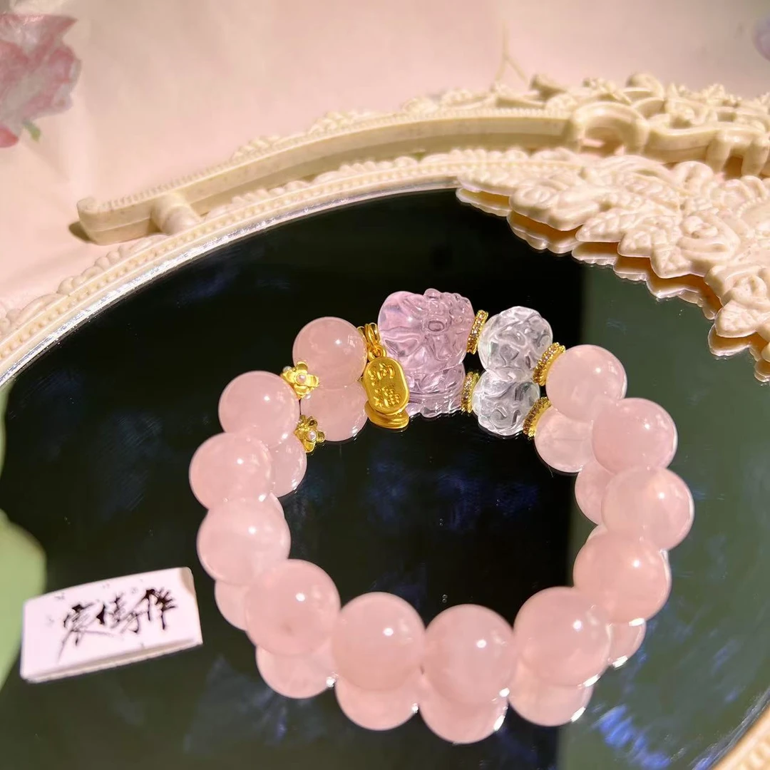 宸槿手作【金粉世家】粉水晶+粉水晶貔貅+白水晶