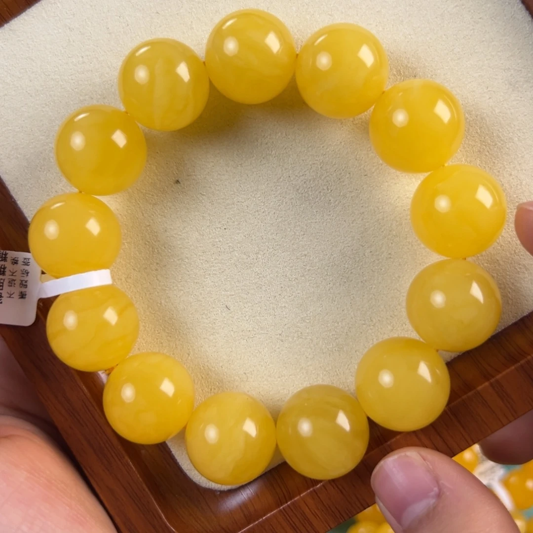 琥珀未镶嵌手链43.8g焦皮同料圆珠18mm jyy