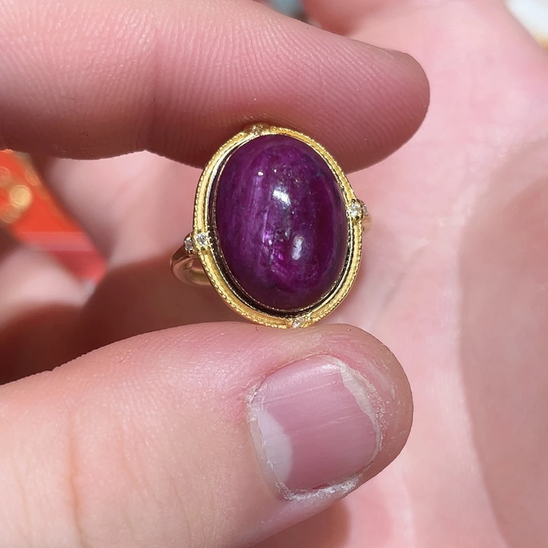 红宝石戒指银S925镀金镶嵌