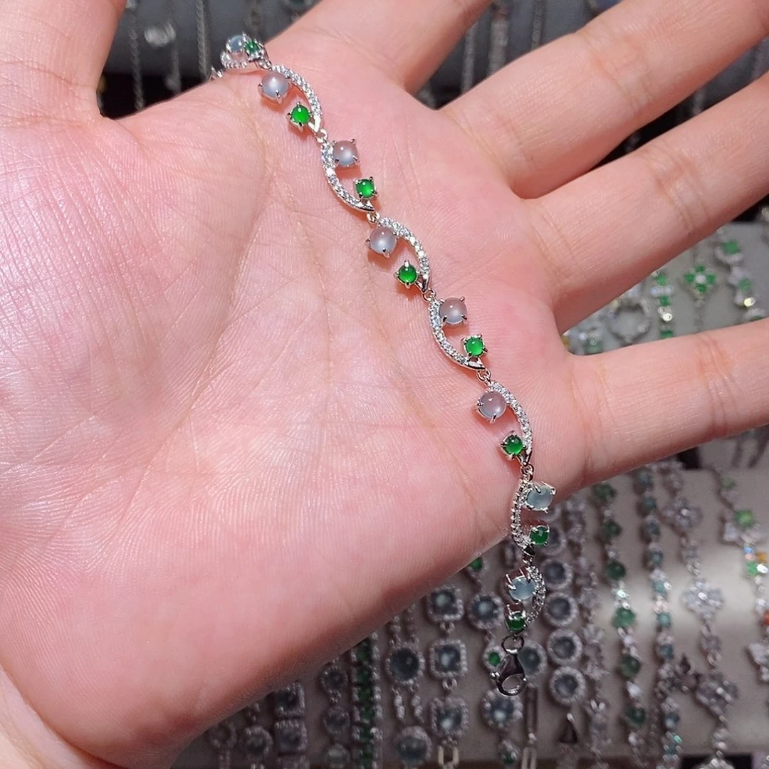 银S925镶嵌手链翡翠m h hu h