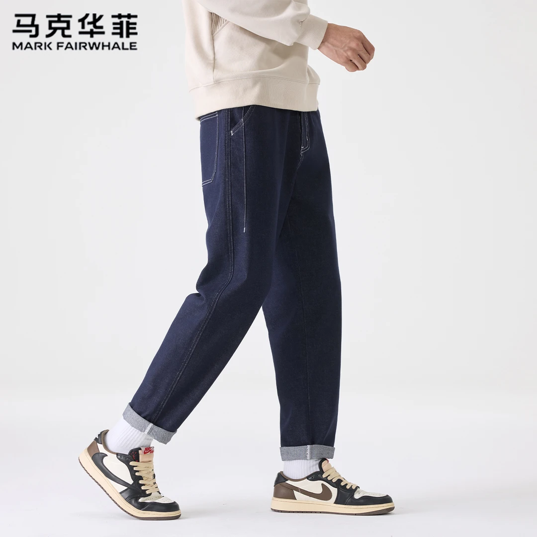 马克华菲不掉色锥形牛仔裤男春秋款日系复古原男款原色直筒牛仔裤