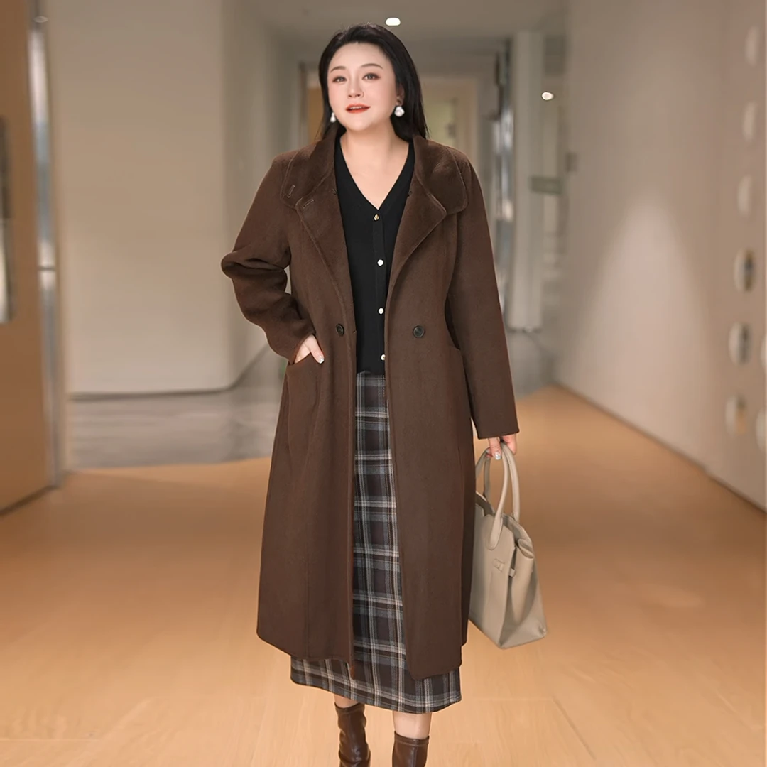 【100绵羊毛】MsShe大码女装冬配腰带收腰双面呢外套J~B2510001