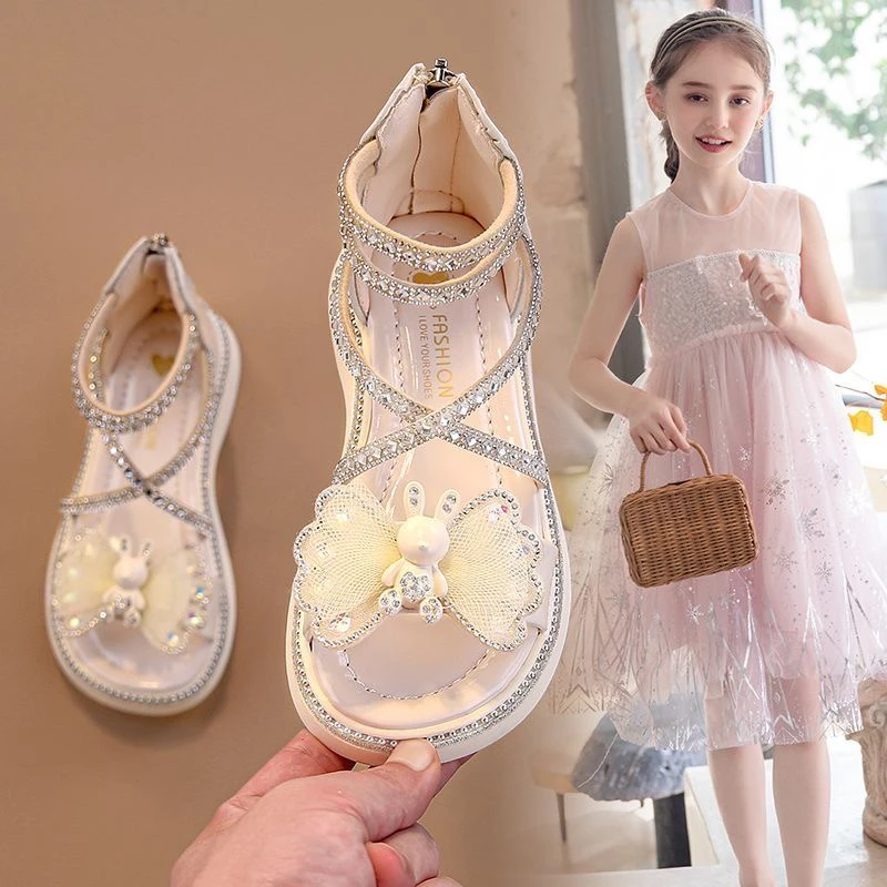 儿童女童凉鞋2025夏季新款软底时尚罗马鞋夏款大童水钻洋气公主鞋