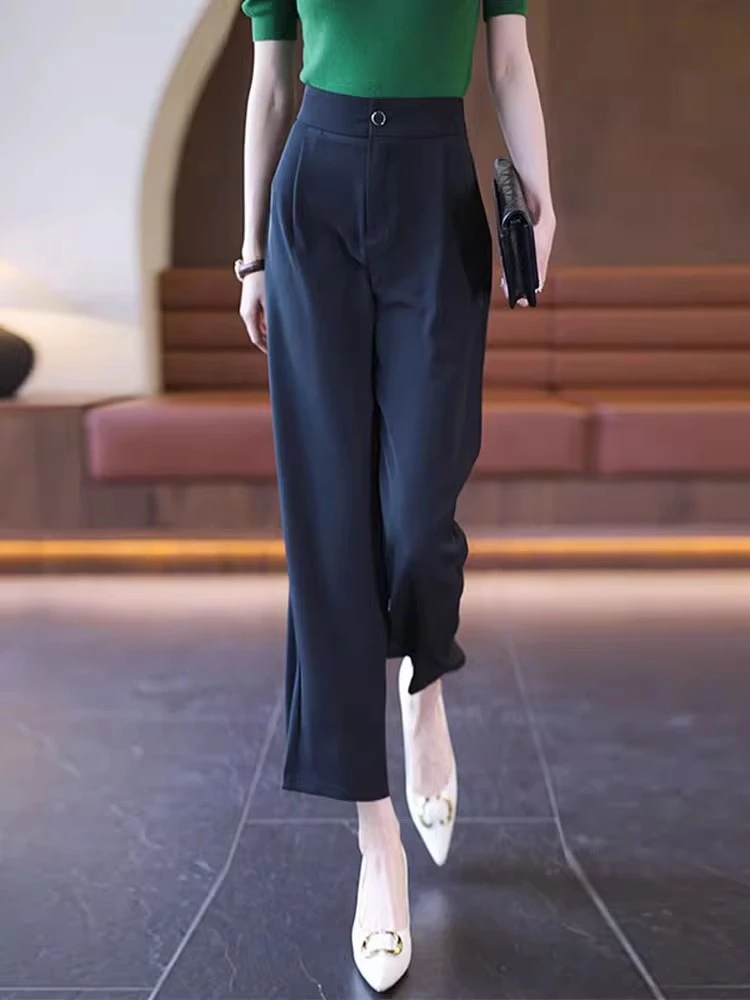 九分阔腿裤女2025新款夏季薄款裤子窄版直筒垂感宽松小个子休闲裤