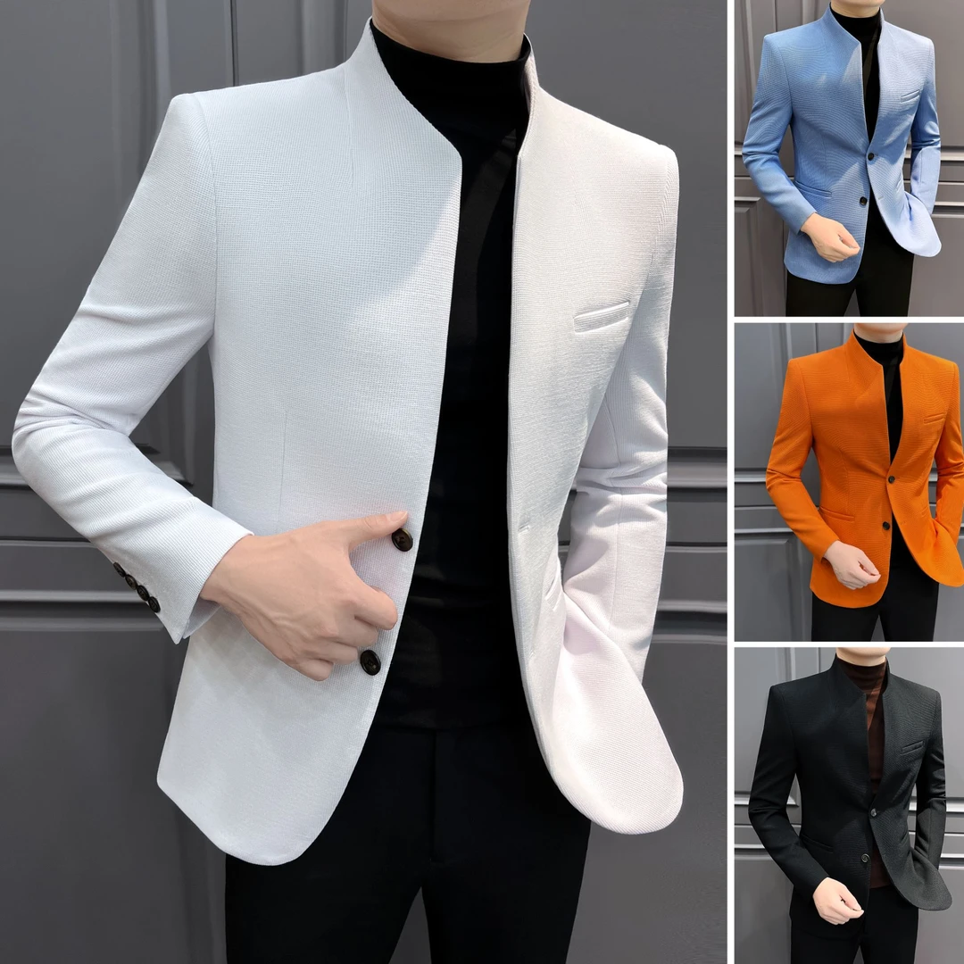 新中式立领西装外套男款痞帅网红洋气炸街男装中山装男士休闲西服