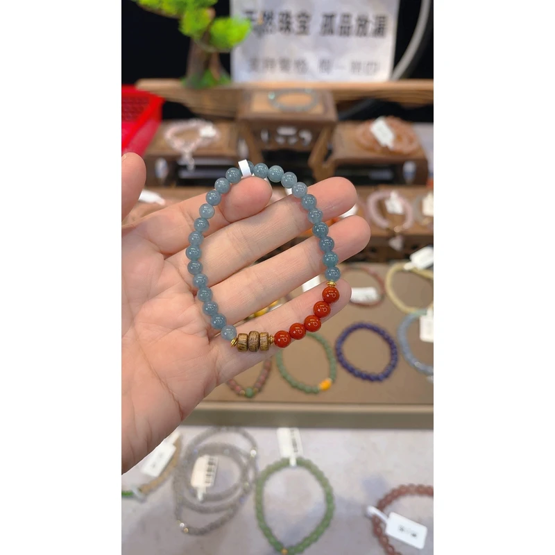 单圈蓝翡搭玛瑙加沉香款手串Y853