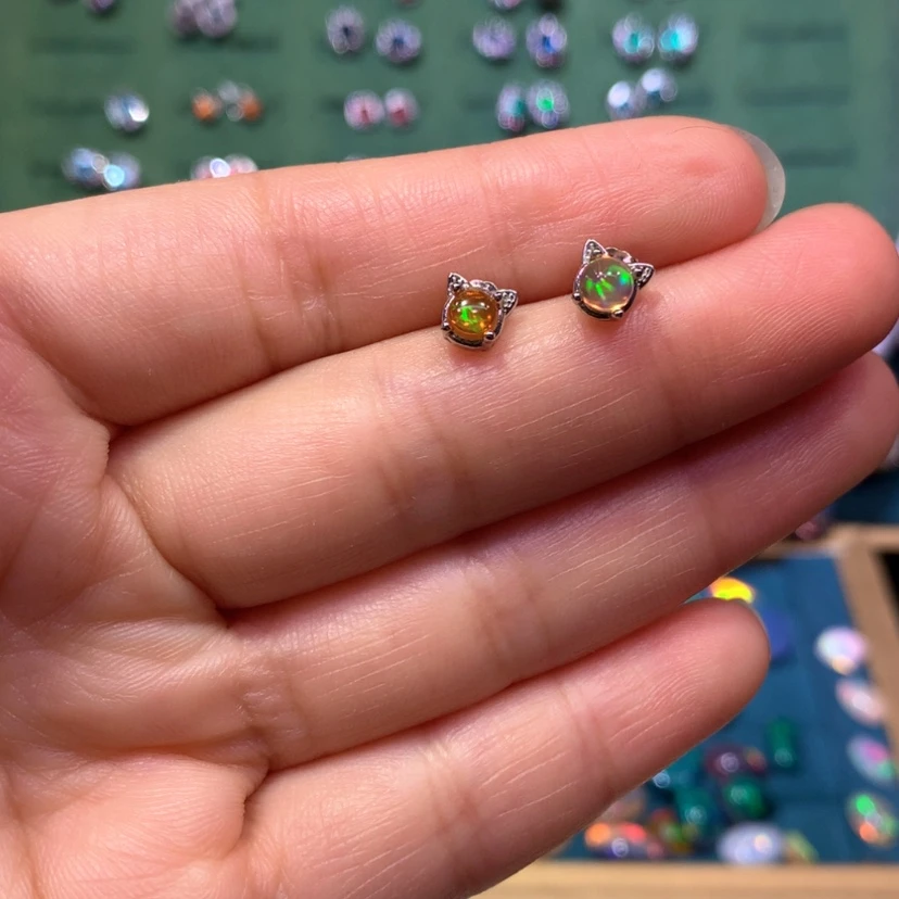 【闪购商品】欧泊银S925镶嵌裸石镶嵌耳钉特价不退不换耳钉